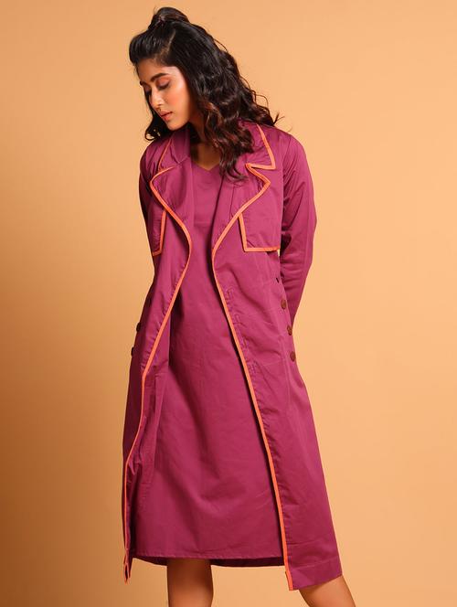 women purple solid long sleeve coat dress - 21935901 - Standard Image - 0