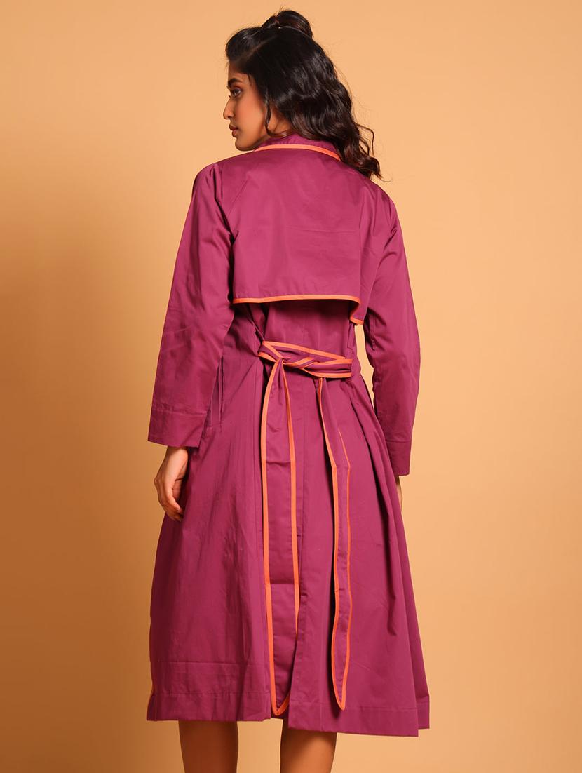 women purple solid long sleeve coat dress - 21935901 - Standard Image - 1