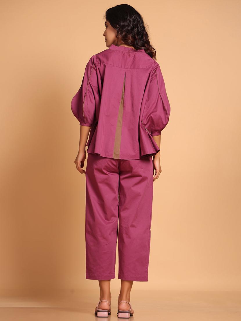 women purple solid top & trouser co-ord set - 21935908 -  Standard Image - 1