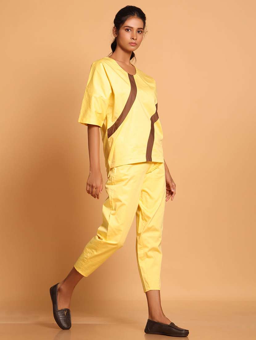 women yellow color block top & trouser co-ord set - 21935910 -  Standard Image - 1