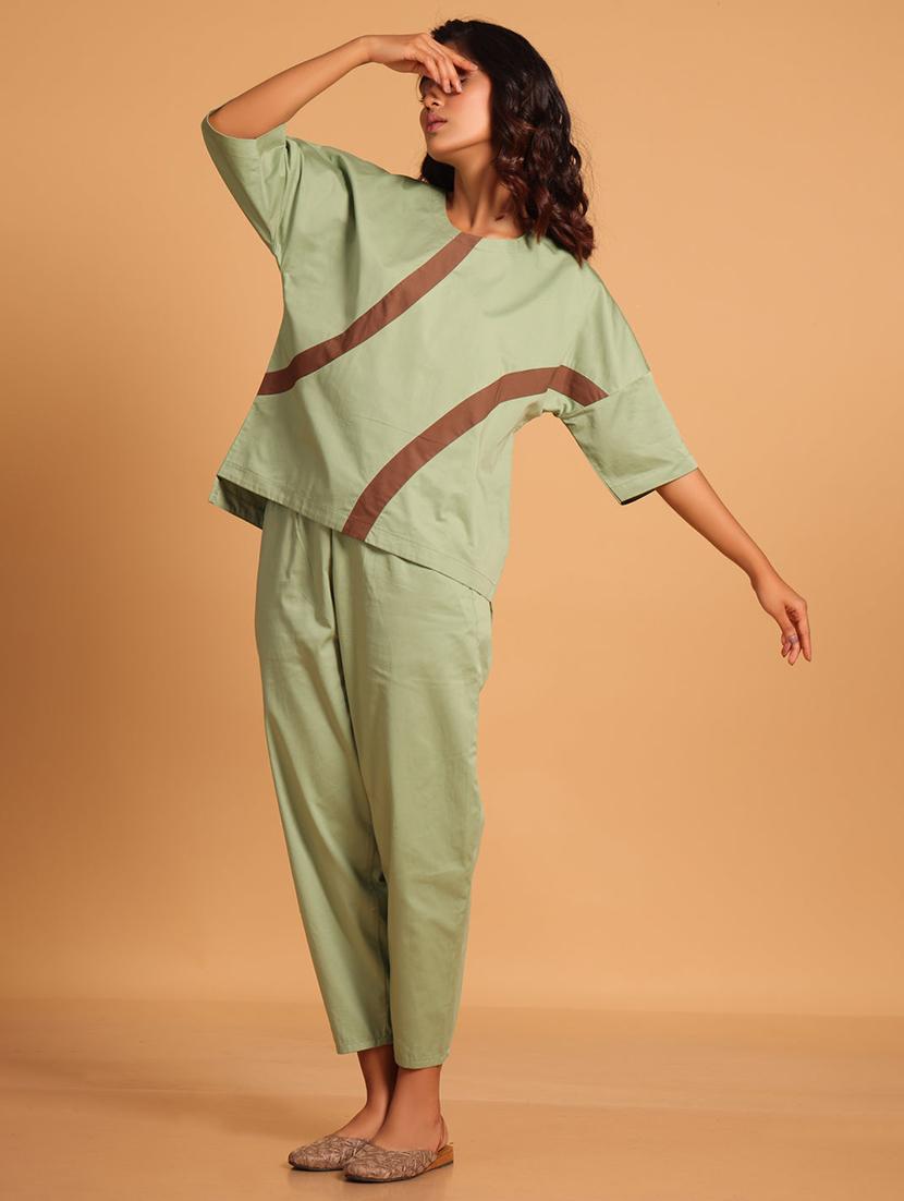 women neo mint color block top & trouser co-ord set - 21935911 - Standard Image - 1