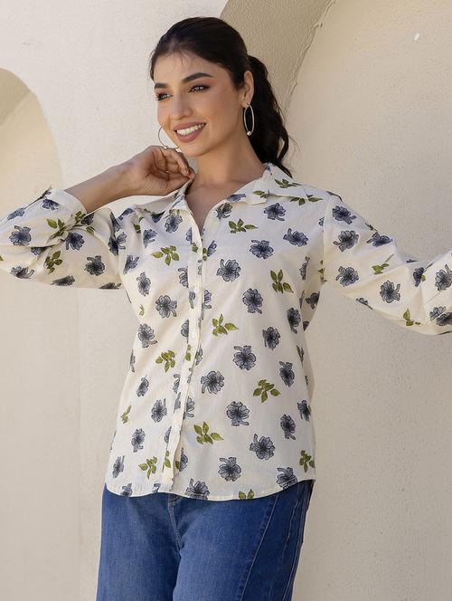 women floral print collared long sleeve shirt - 21935919 - Standard Image - 0