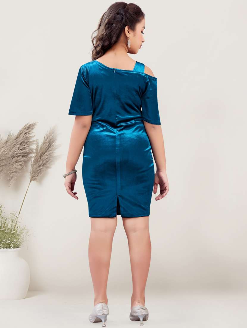 girls solid asymmetric neck bodycon dress - 21935922 -  Standard Image - 4