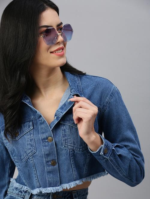 women blue solid long sleeve denim jacket - 21935946 -  Standard Image - 0