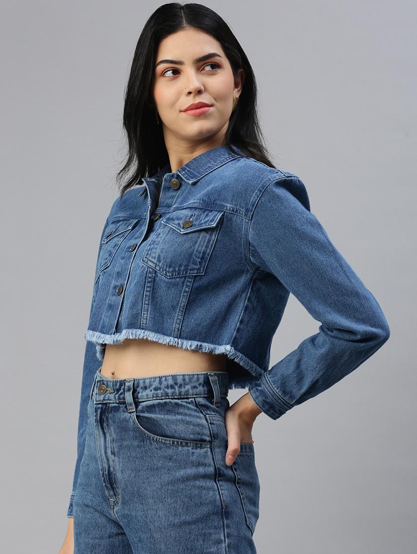 women blue solid long sleeve denim jacket - 21935946 -  Standard Image - 1