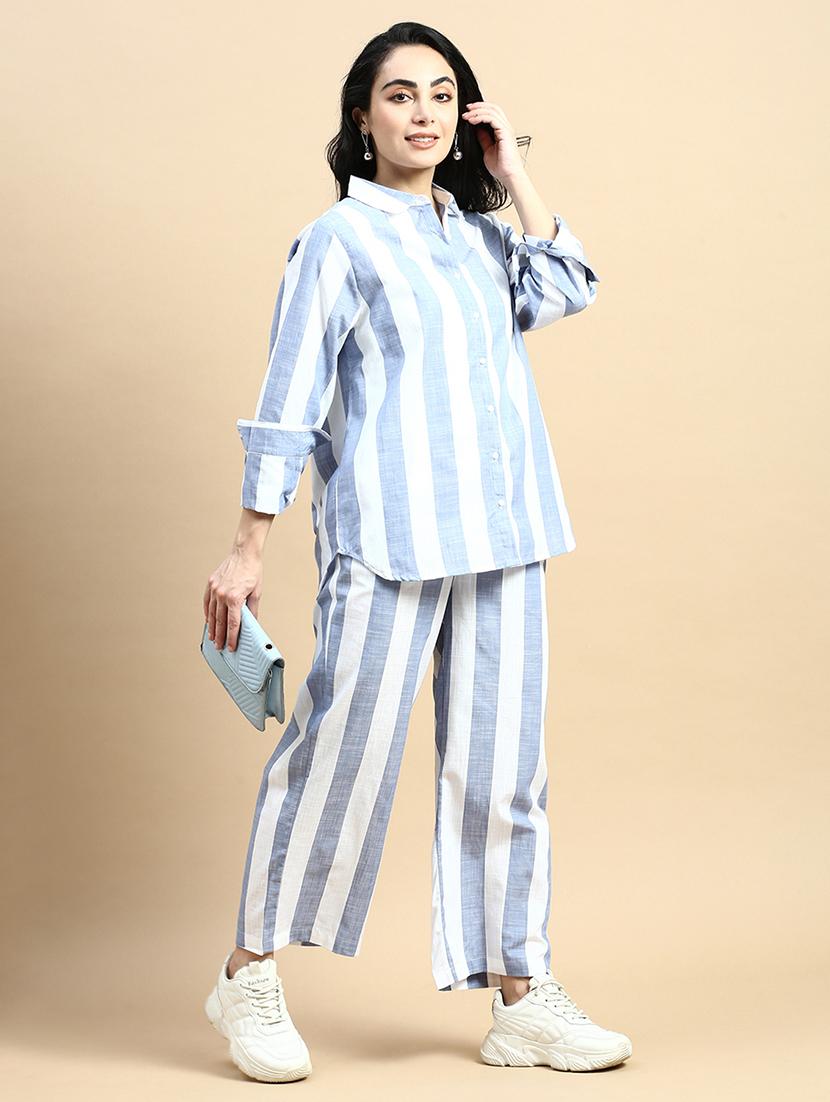 women striped collared long sleeve shirt - 21935947 - Standard Image - 4