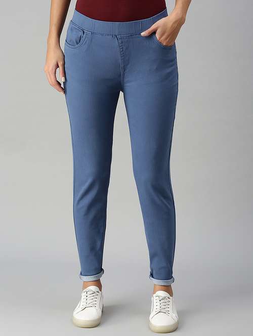 women solid mid rise slim fit jegging - 21935951 - Standard Image - 0