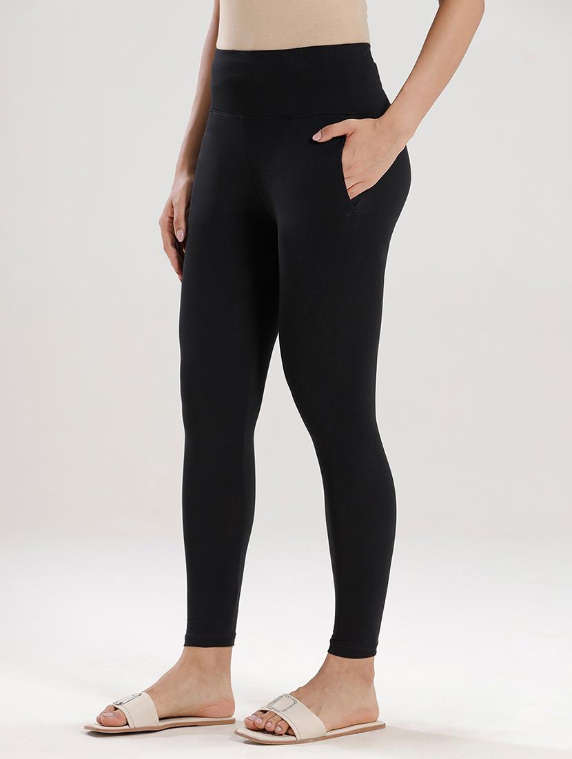 women black solid high rise ankle length legging - 21935958 - Standard Image - 1