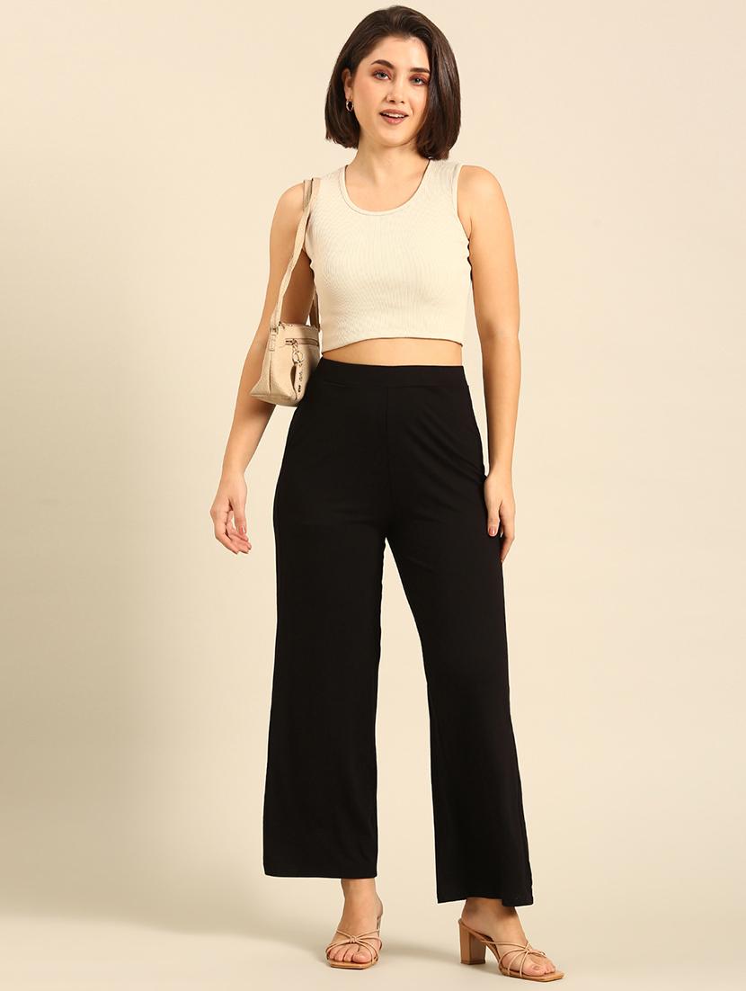 women solid high rise straight palazzo - 21935966 - Standard Image - 4