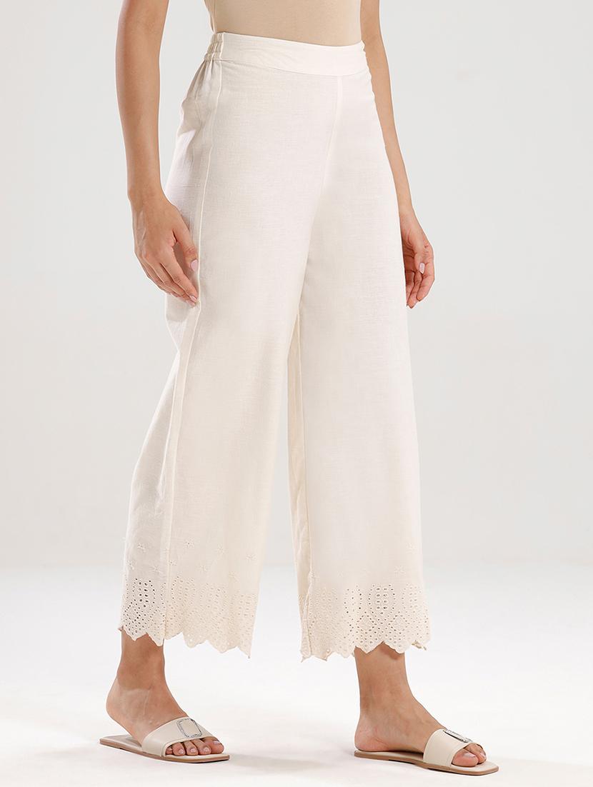 off white solid mid rise straight palazzo - 21935968 - Standard Image - 1