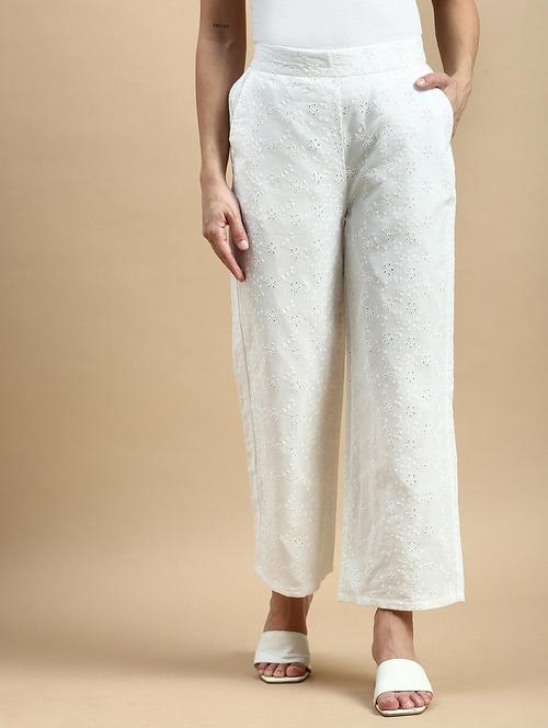women white solid mid rise straight fit palazzo - 21935971 - Standard Image - 0