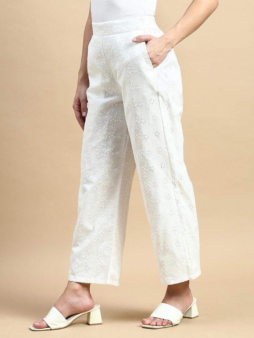 women white solid mid rise straight fit palazzo - 21935971 - Standard Image - 1