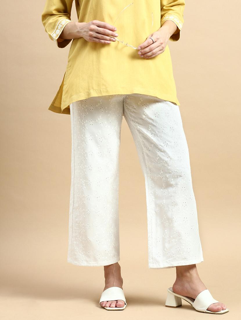 women white solid mid rise straight fit palazzo - 21935971 - Standard Image - 4