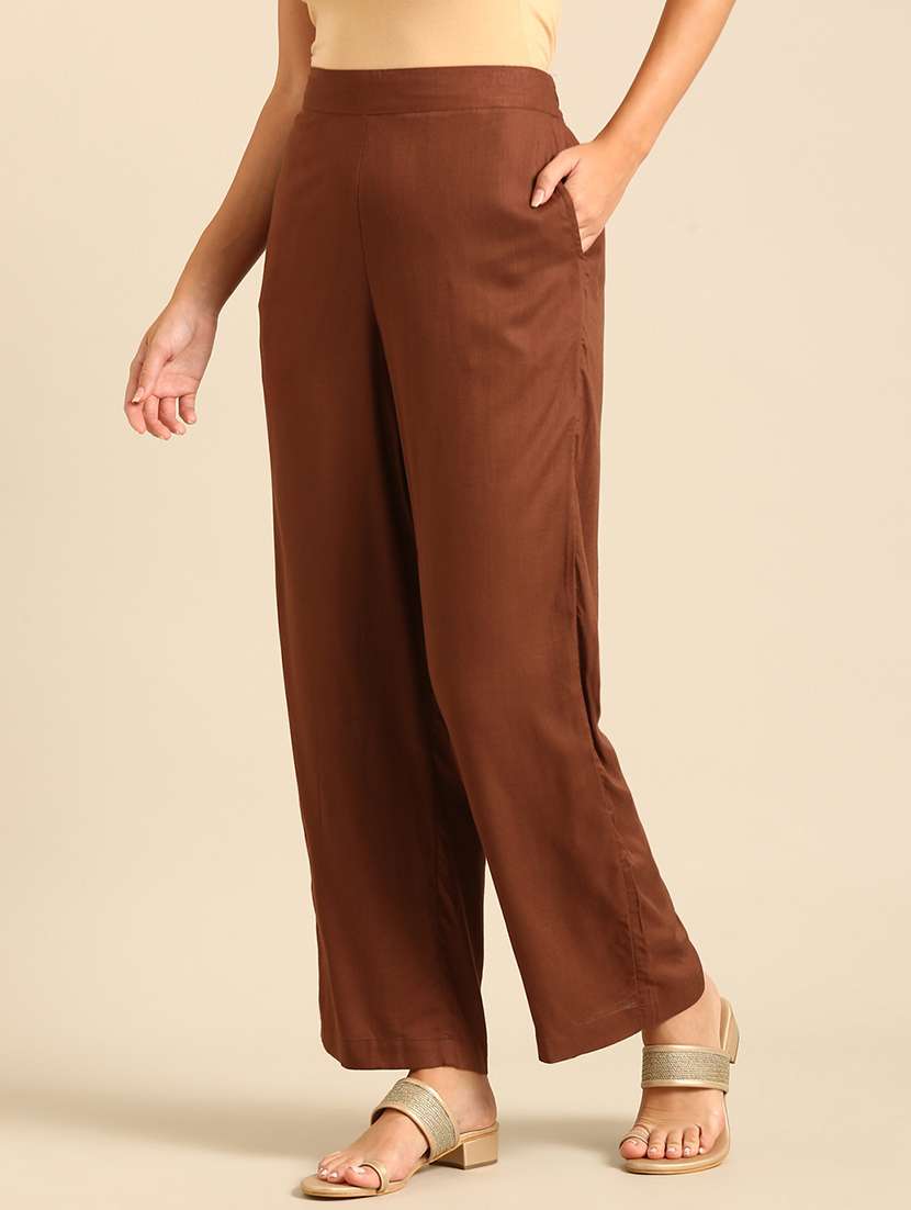 women brown solid mid rise straight palazzo - 21935973 -  Standard Image - 1