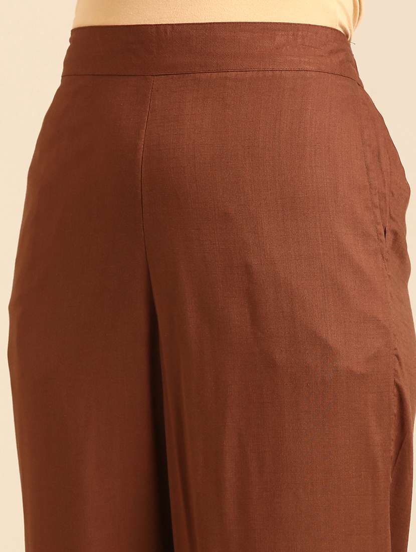 women brown solid mid rise straight palazzo - 21935973 -  Standard Image - 4