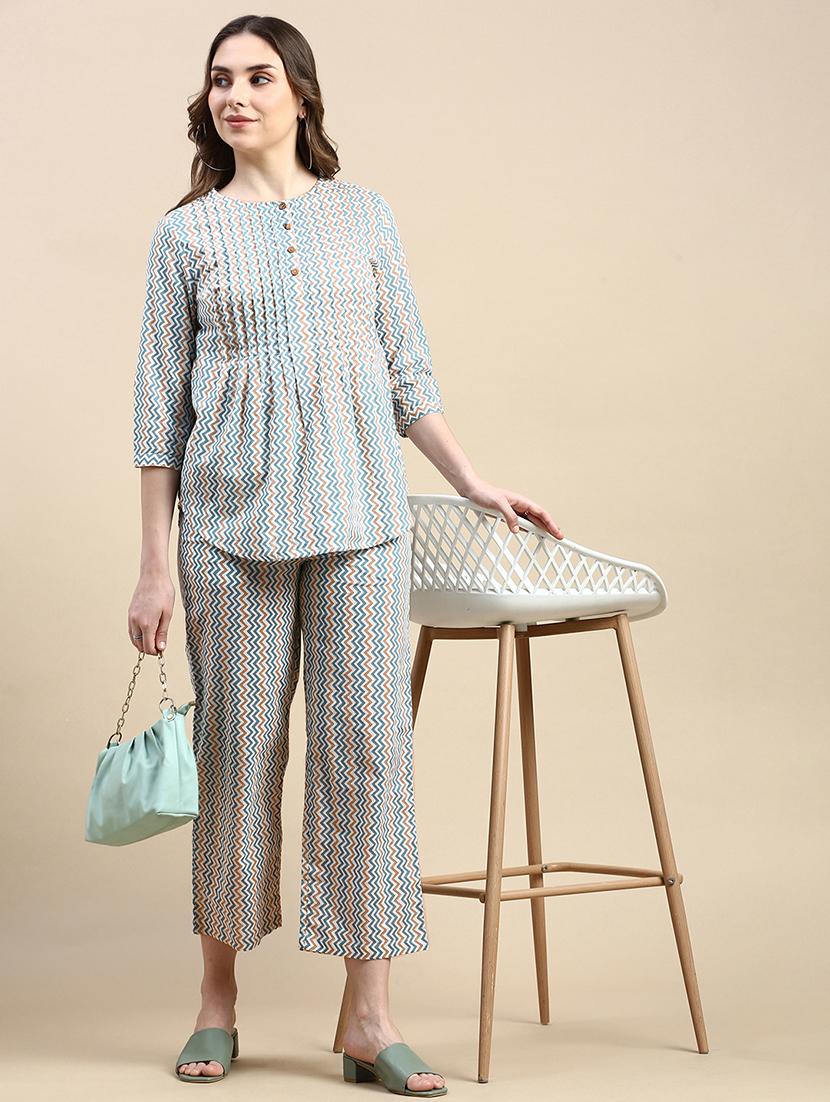 women chevron print mid rise straight palazzo - 21935975 -  Zoom Image - 0