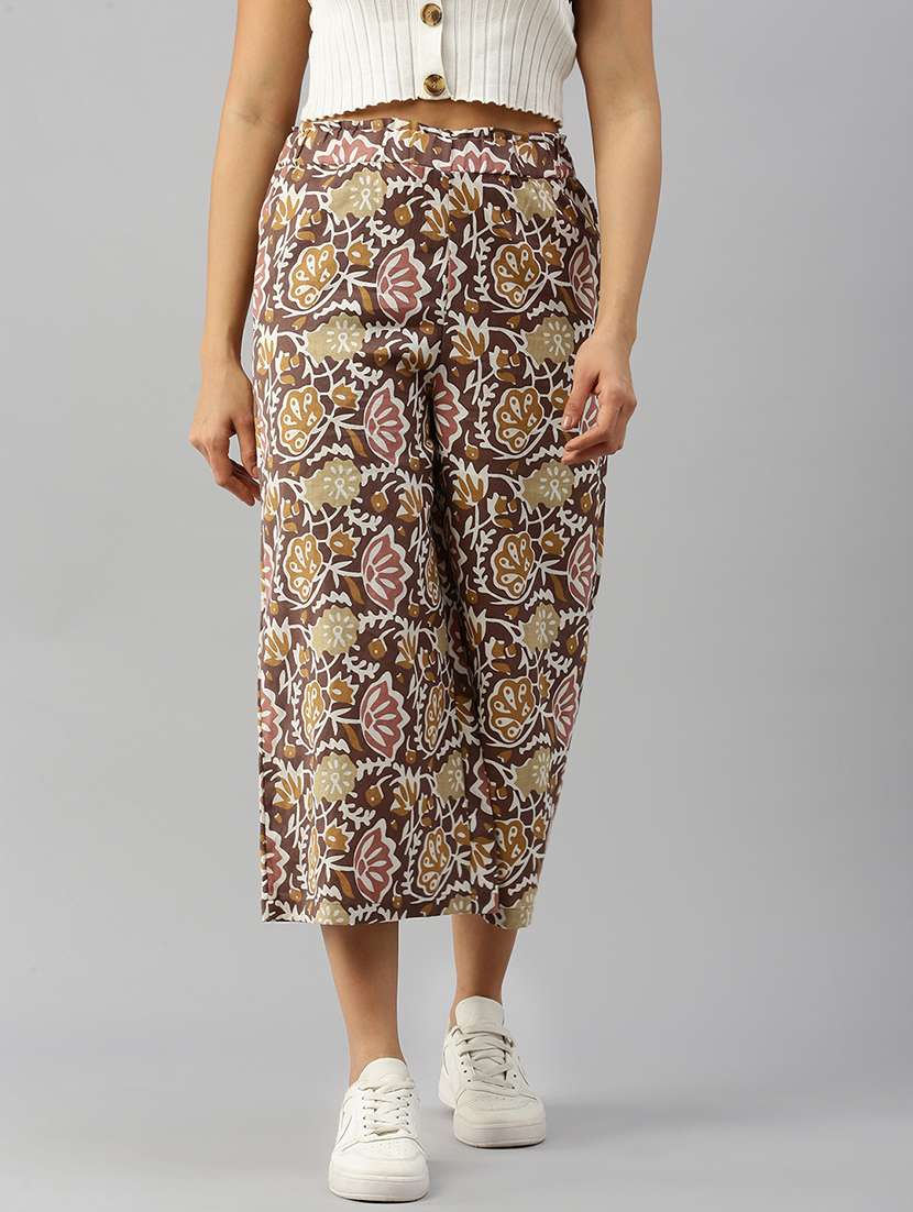 women printed mid rise culottes - 21935977 - Standard Image - 1