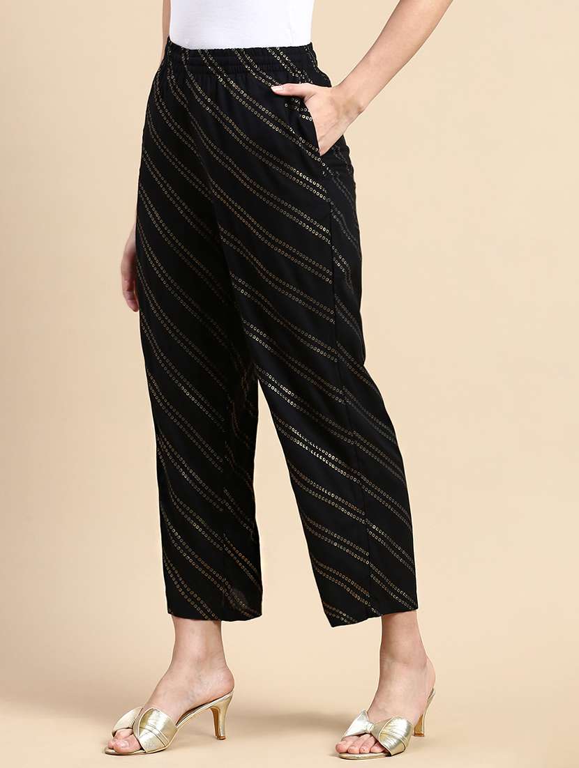 women black straiped mid rise straight pant - 21935978 -  Standard Image - 1