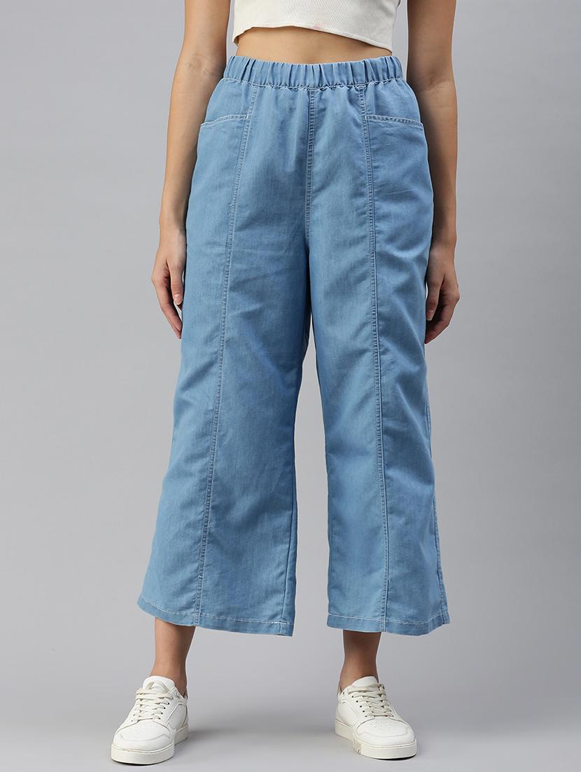 women solid high rise wide leg trouser - 21935980 - Standard Image - 1