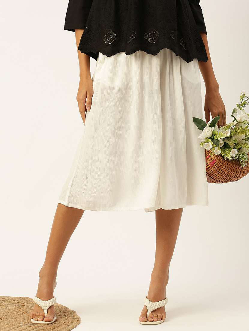 women white solid mid rise culottes
