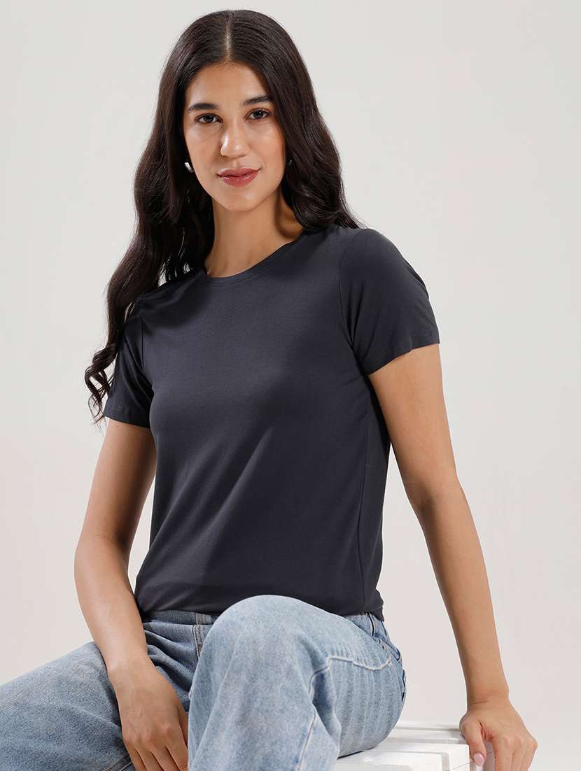women solid short sleeve regular fit t-shirt