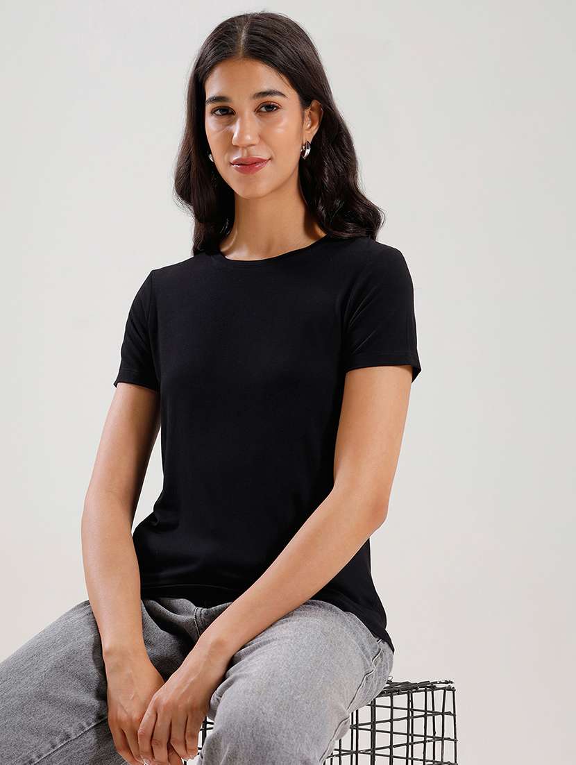 women solid short sleeve regular fit t-shirt