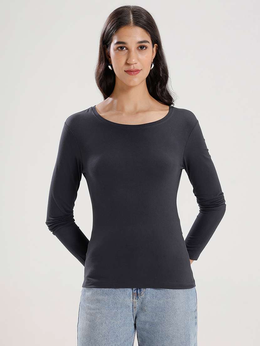 women solid long sleeve regular fit t-shirt - 21936014 -  Standard Image - 1