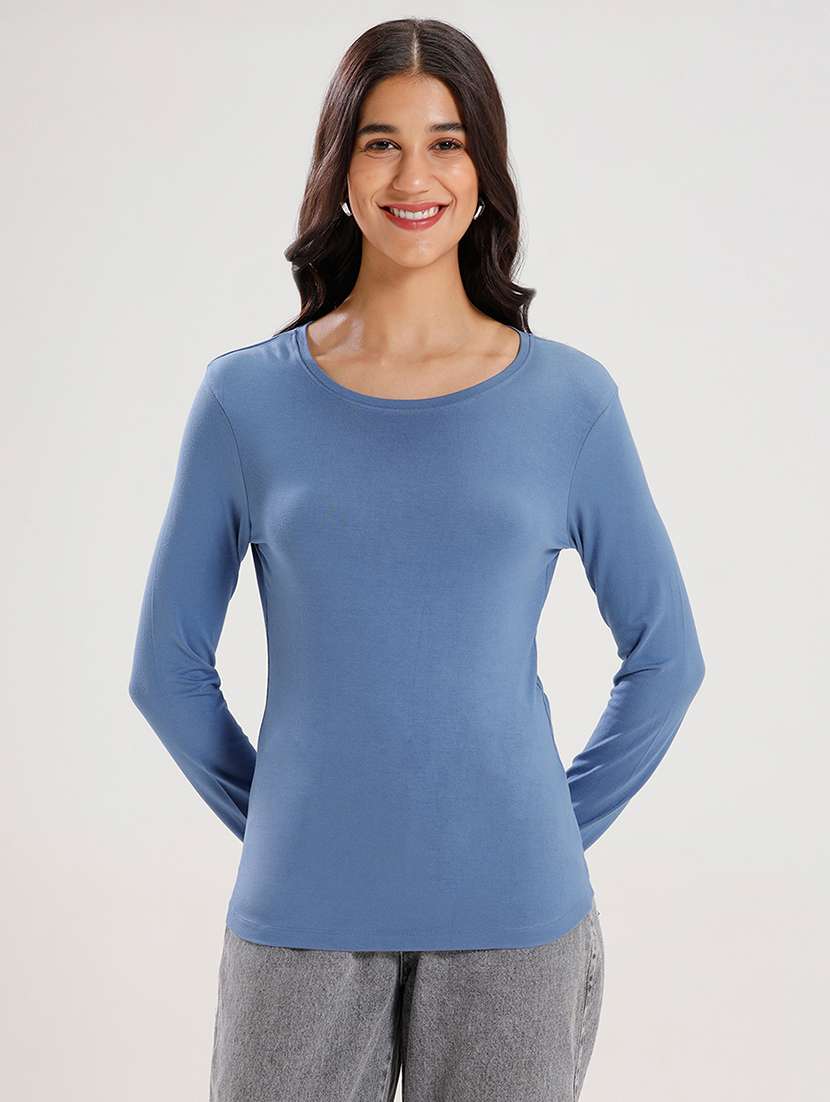 women solid long sleeve regular fit t-shirt - 21936015 -  Standard Image - 1