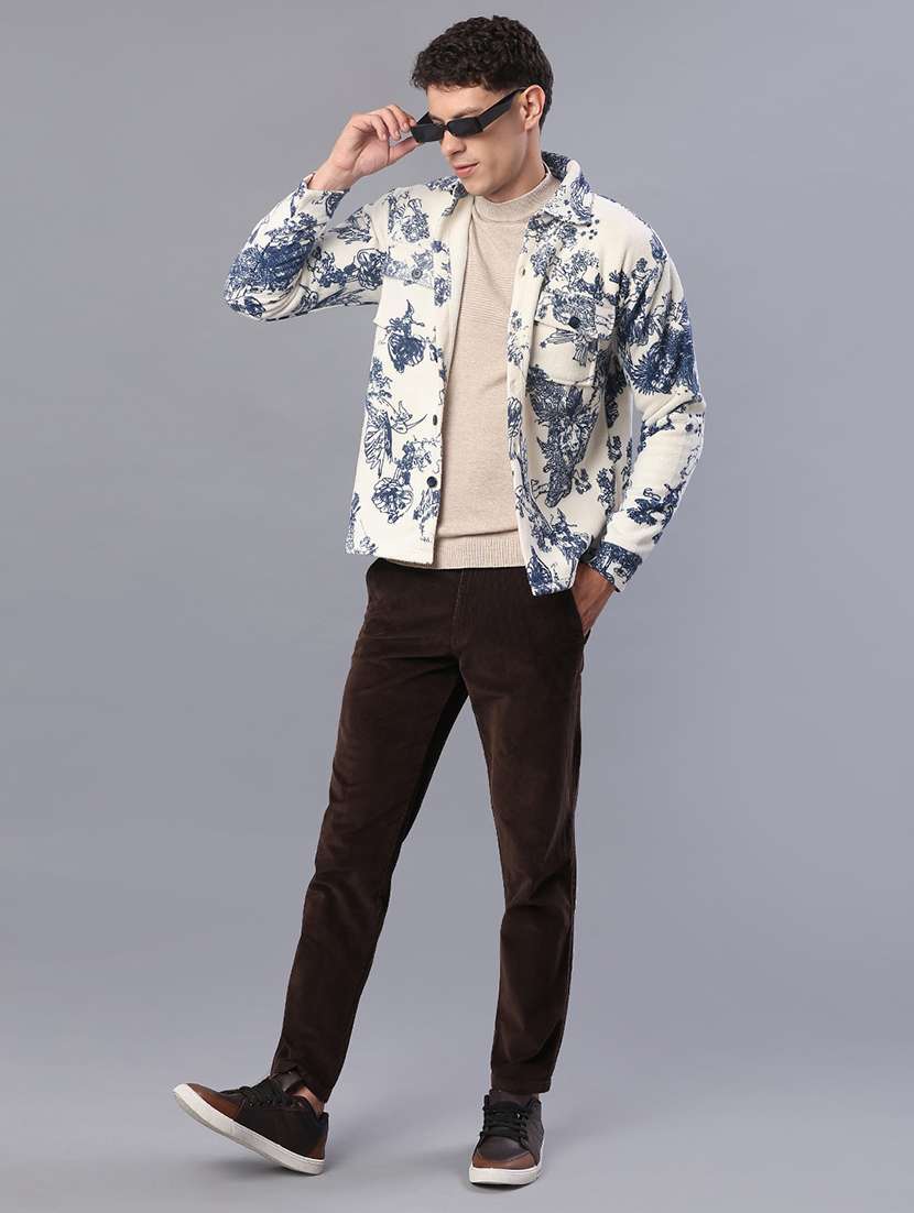 men printed collared long sleeve shacket - 21936122 -  Standard Image - 4