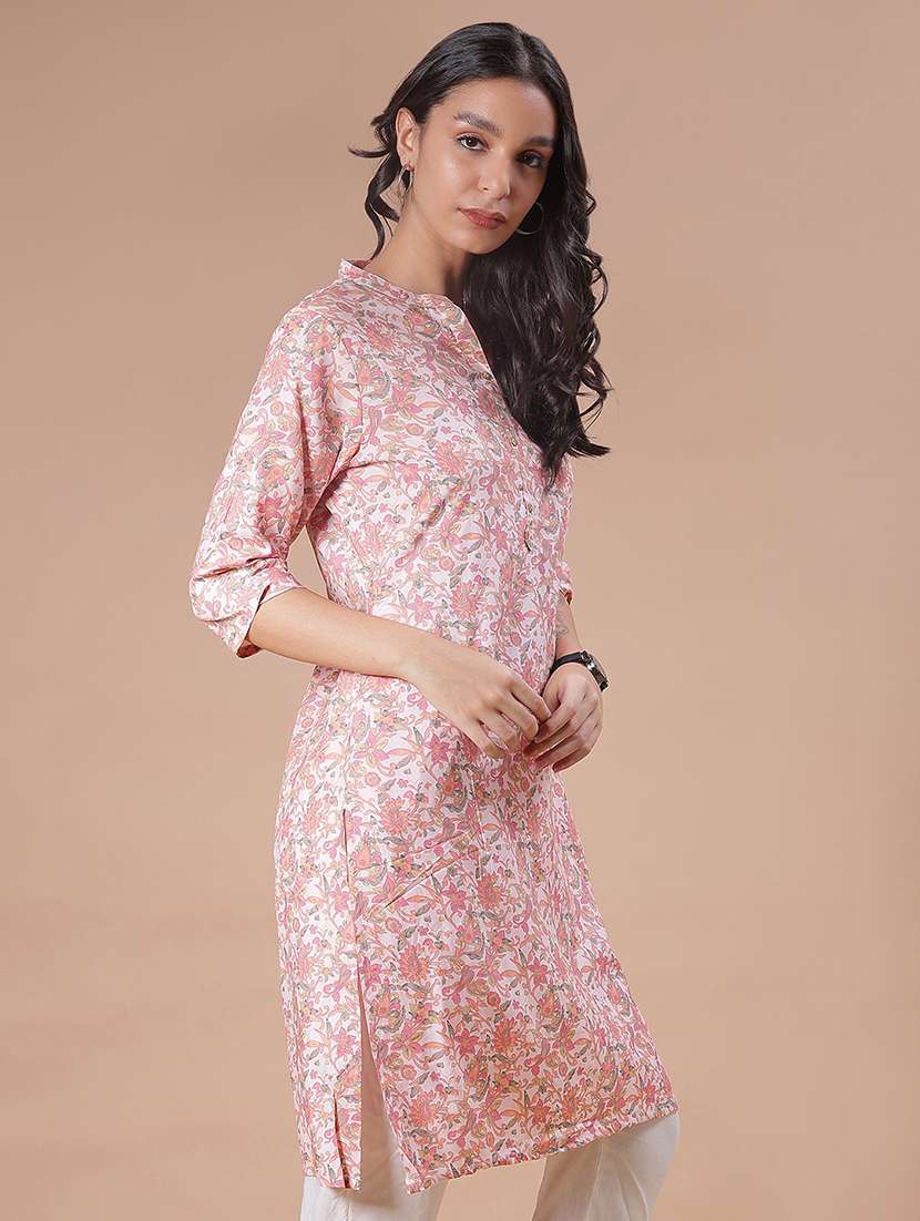 women three quarter sleeve straight kurta - 21936228 -  Standard Image - 1