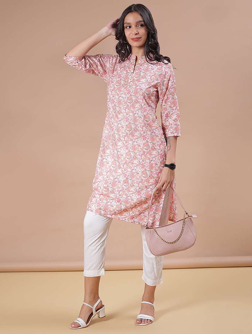 women three quarter sleeve straight kurta - 21936228 -  Standard Image - 4