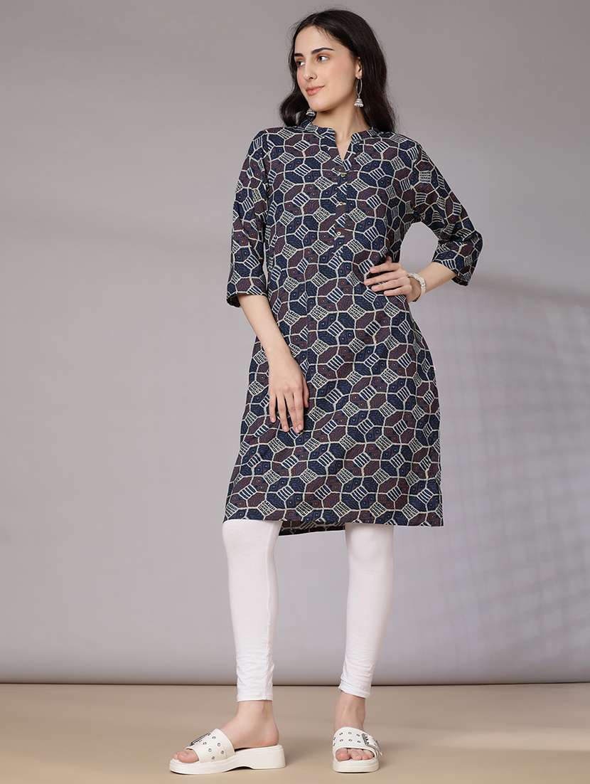 women printed three quarter sleeve straight kurta - 21936230 -  Standard Image - 1