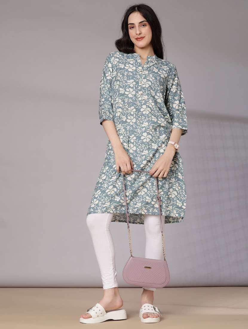 women floral printed three quarter sleeve straight kurta - 21936232 -  Standard Image - 1