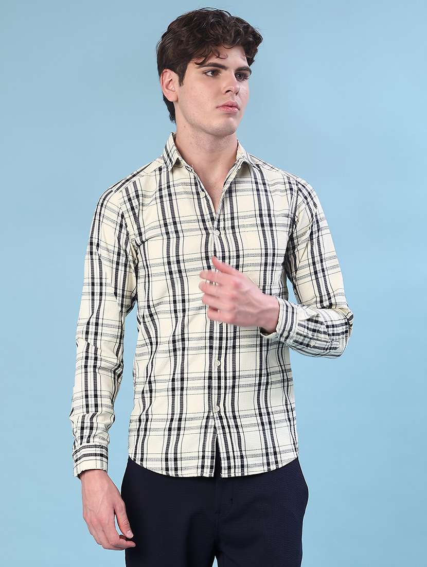 men checkered long sleeve slim fit casual shirt - 21936319 -  Standard Image - 1