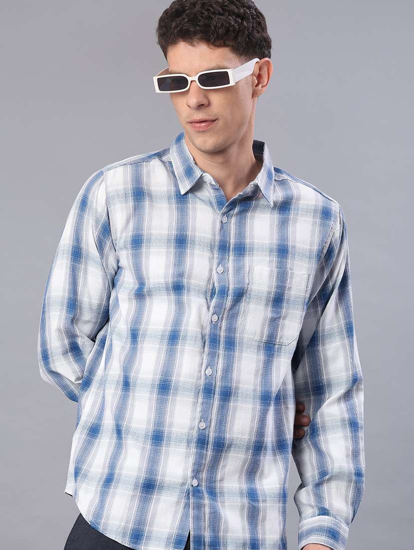 men checkered long sleeve regualr fit casual shirt