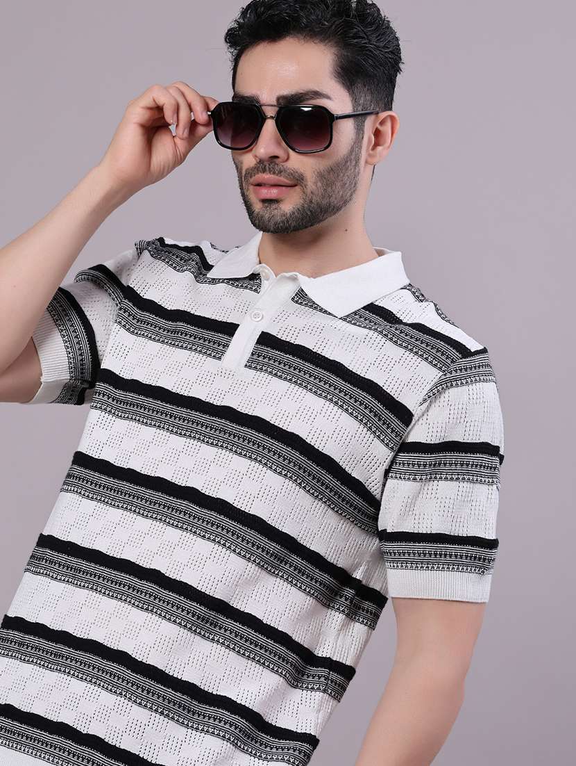 men striped short sleeve regular fit polo t-shirt