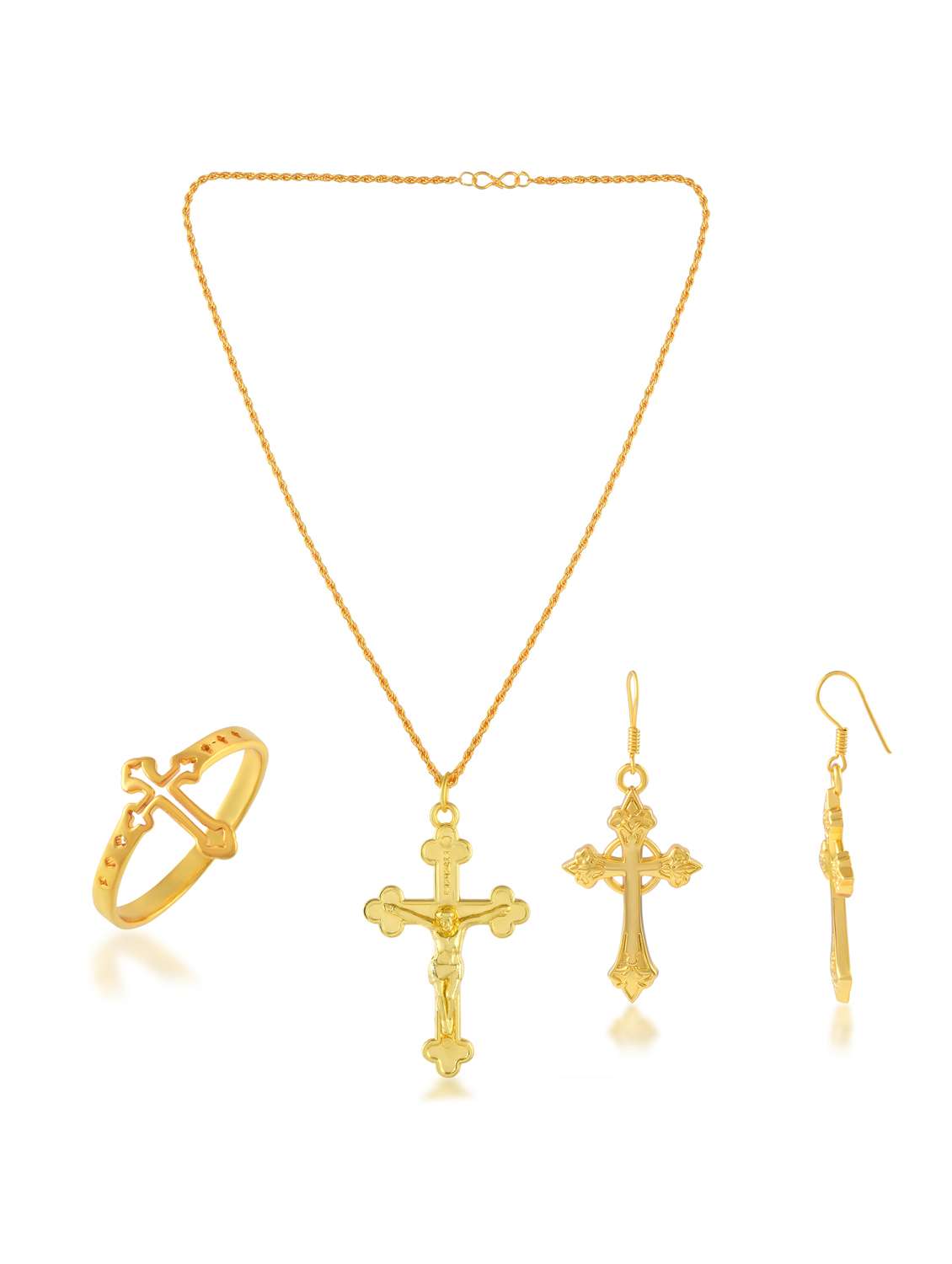 gold plated earrings and fringe ring with men pendant set - 21936654 -  Standard Image - 1