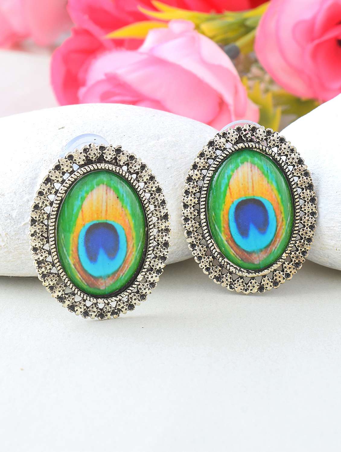 women silver brass stud earrings