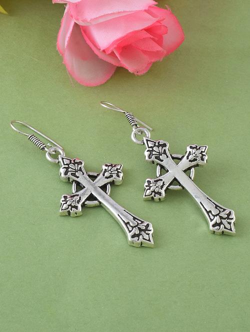 women silver tone cross drop earrings - 21936717 - Standard Image - 0