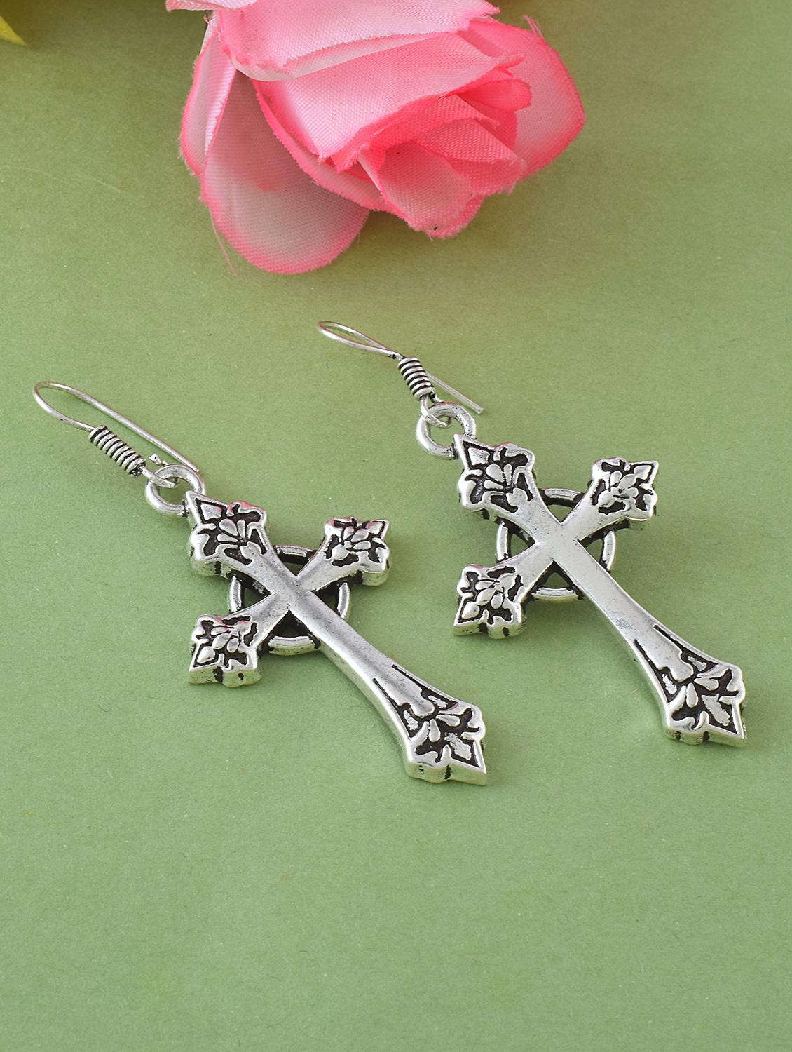 women silver tone cross drop earrings - 21936717 - Zoom Image - 0