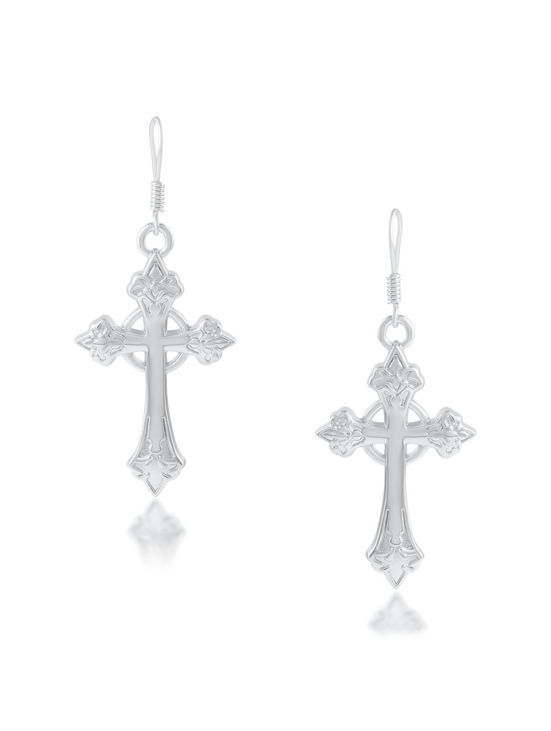 women silver tone cross drop earrings - 21936718 - Standard Image - 1