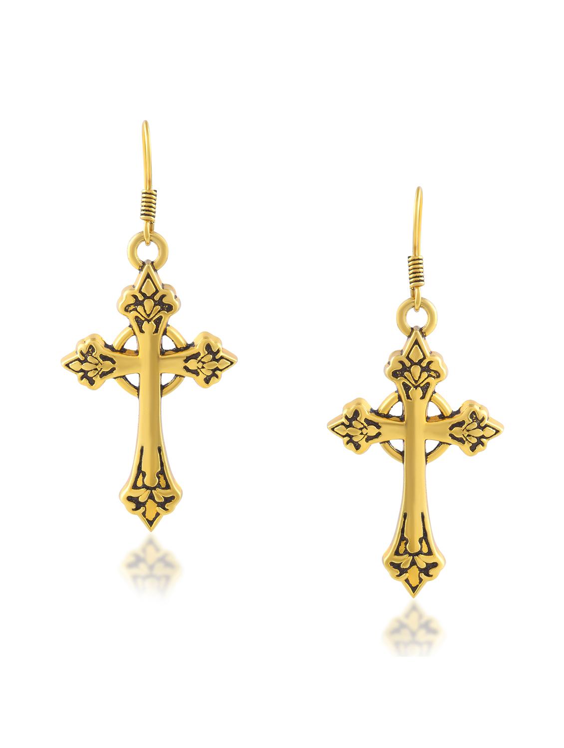 women gold tone cross drop earrings - 21936719 -  Standard Image - 1