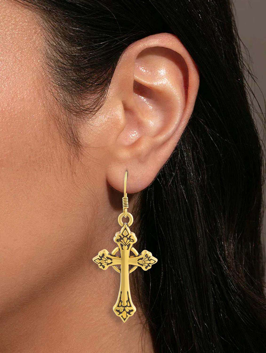 women gold tone cross drop earrings - 21936719 - Standard Image - 4