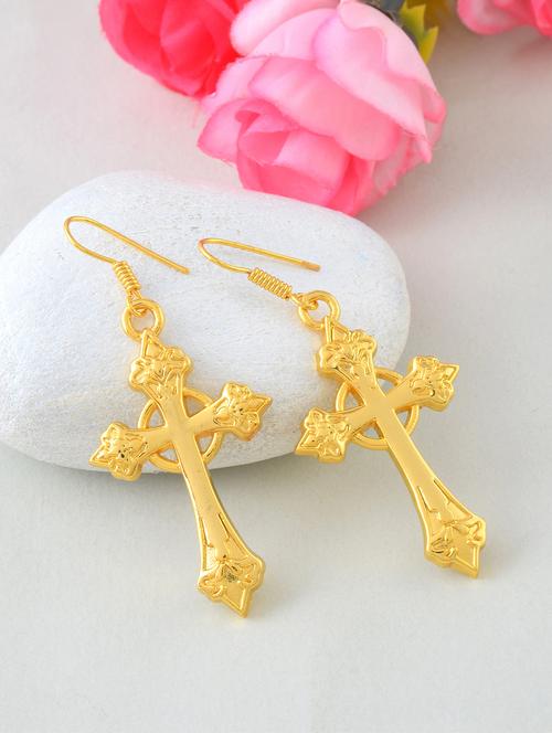 women gold tone cross drop earrings - 21936720 -  Standard Image - 0