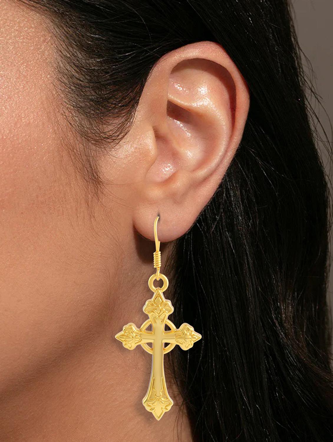 women gold tone cross drop earrings - 21936720 - Standard Image - 4
