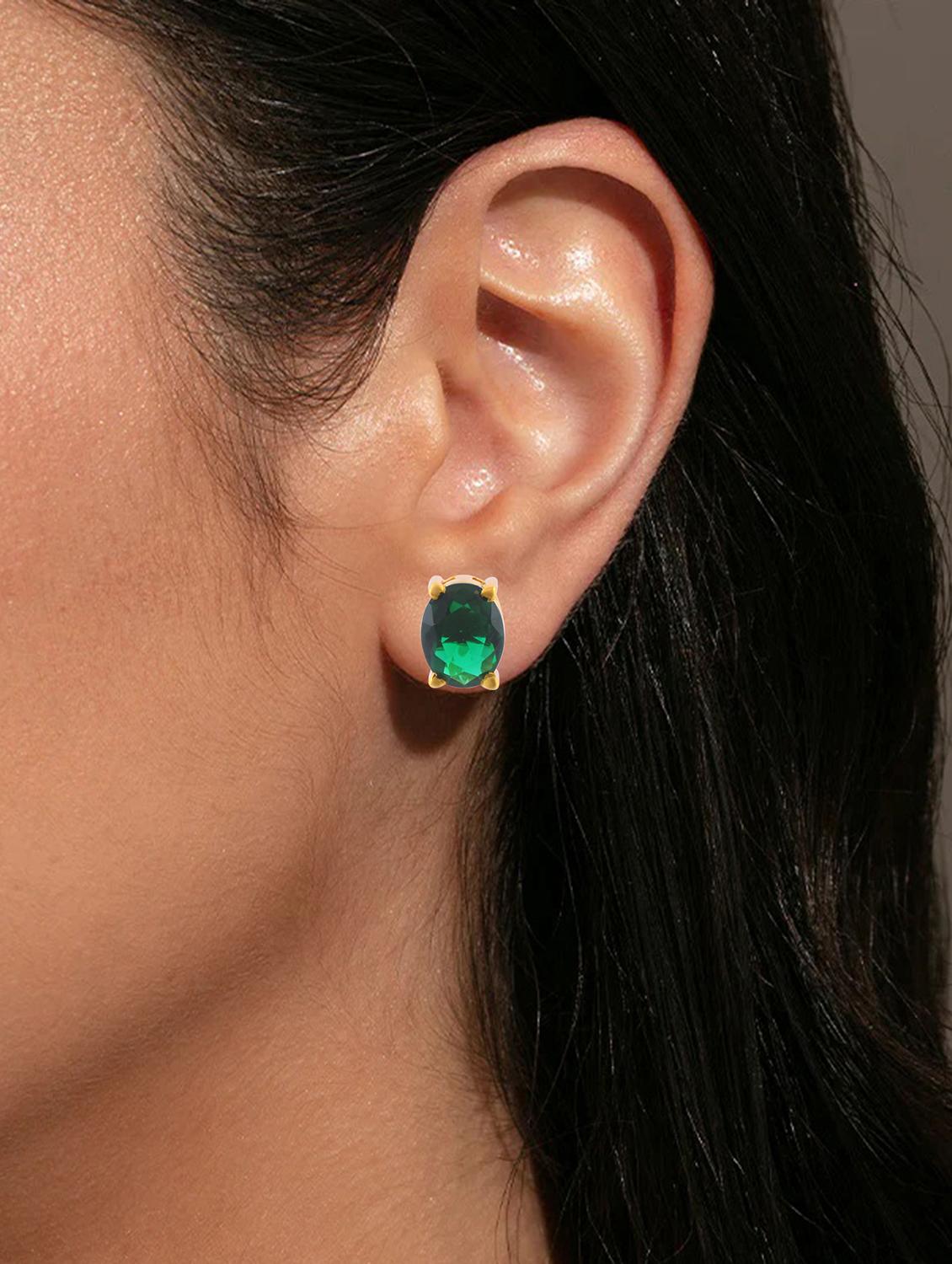women green stone studded earrings - 21936721 - Standard Image - 4