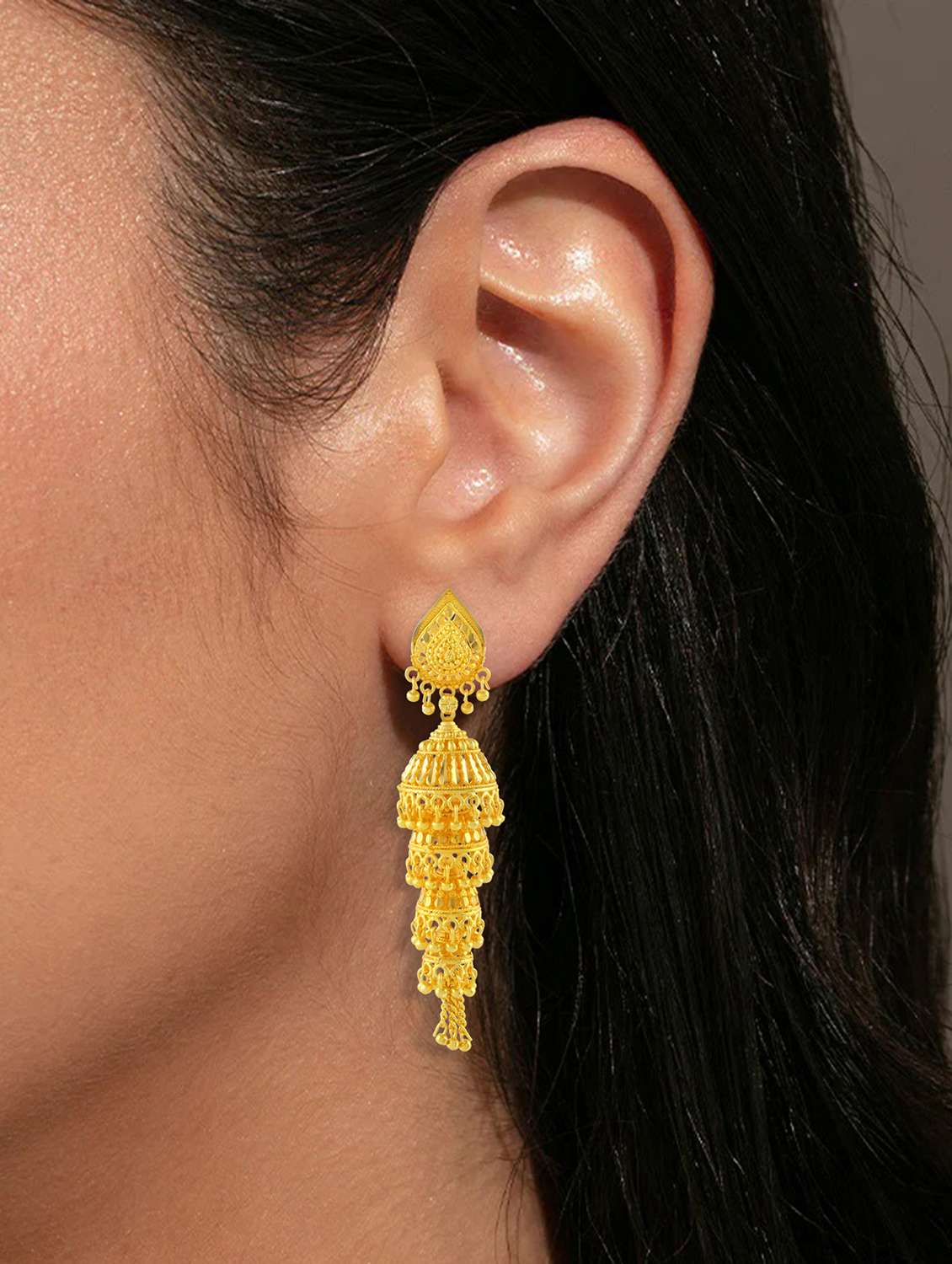 gold plated handcrafted jhumka earrings - 21936727 -  Standard Image - 4
