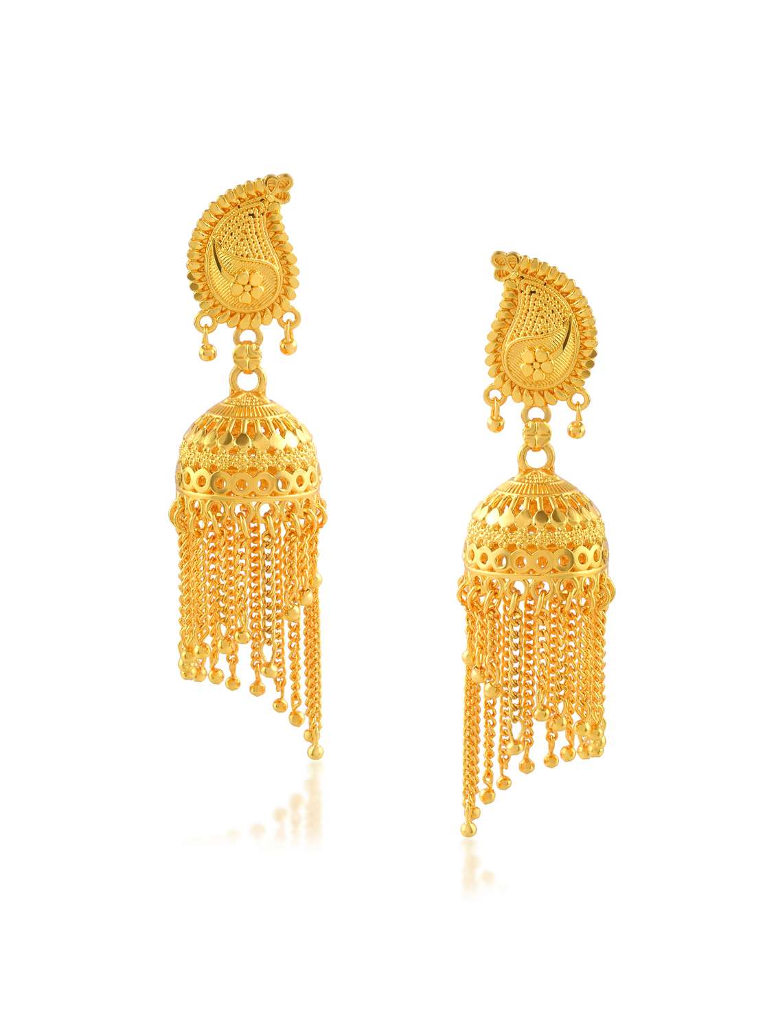 women golden jhumka earrings  - 21936728 -  Standard Image - 1
