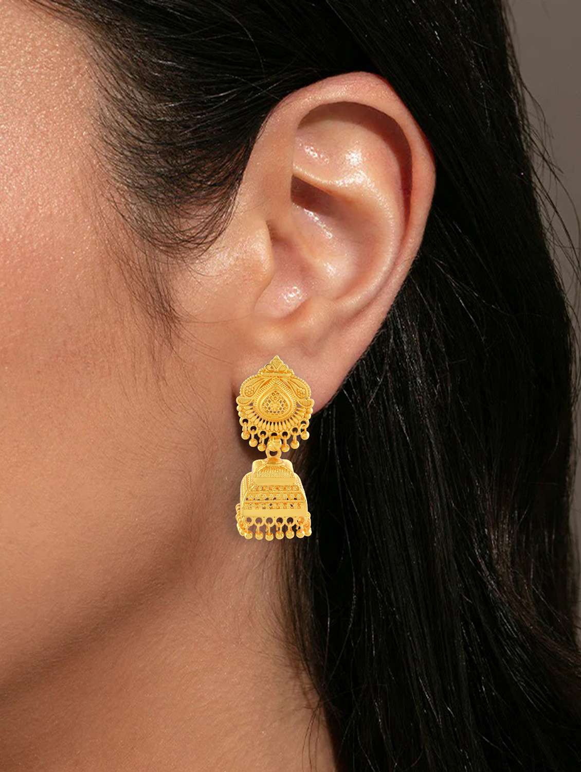 women gold plated jhumka earrings  - 21936729 -  Standard Image - 4