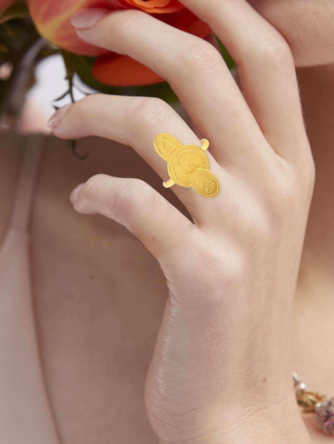 gold statement ring with antique coin design - 21936748 -  Standard Image - 4